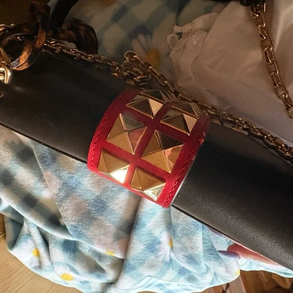 Michael Kors Cece Black Leather Crossbody Red Studded Strap and Zebra Accent - Picture 6 of 9